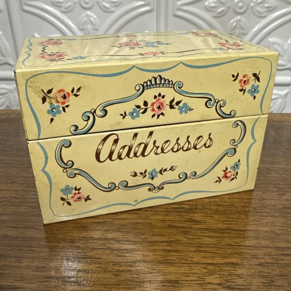 Vintage Tin Metal Recipe Box by Stylecraft Addresses Pattern No. 806 Cottagecore